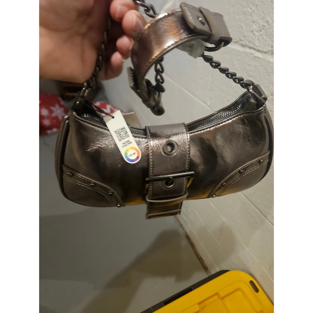 Pull&Bear Metallic Pewter Buckle Shoulder Bag Y2K Chain Strap Hobo 4100/040/083